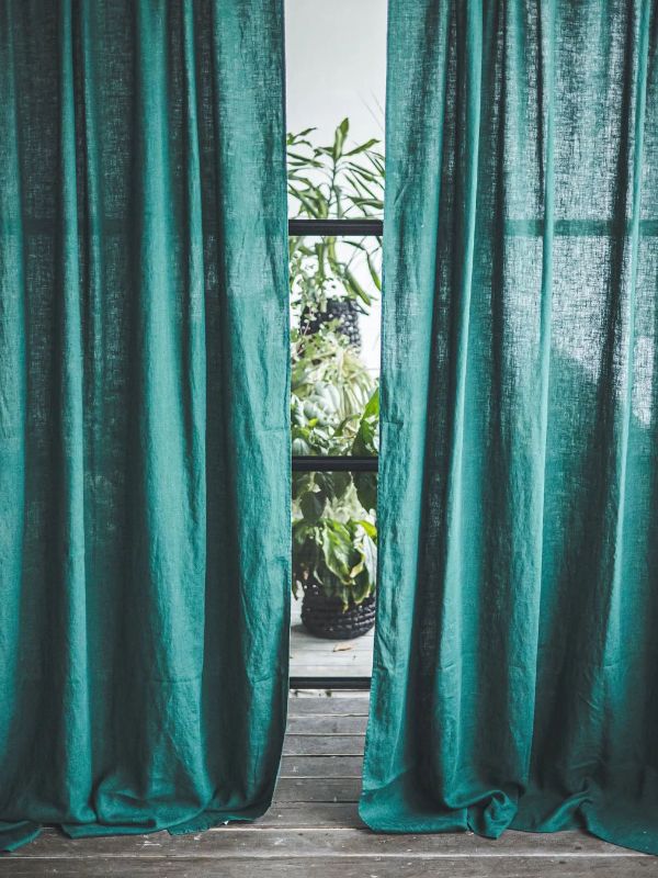 green color linen curtains
