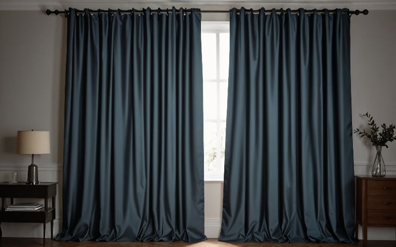 Dark blue blackout curtains window