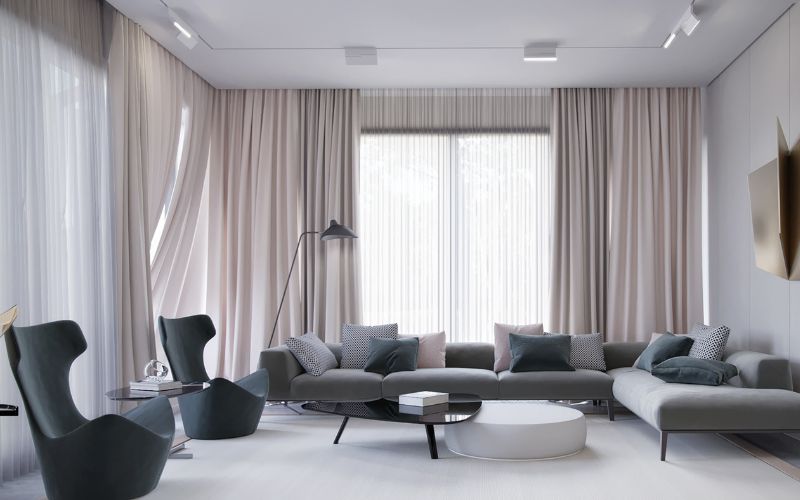 Elegant living room sheer and blackout drapes