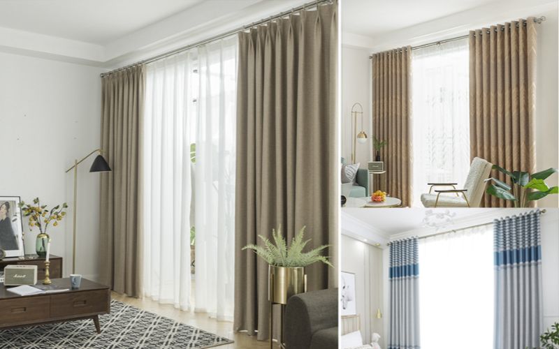 Modern living room beige blackout curtains