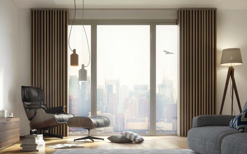 Modern living room with blackout curtains