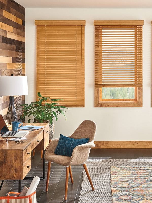 custom made wooden blinds in study room