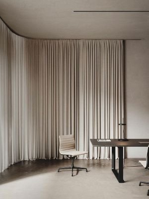 Beige soundproof curtain in office