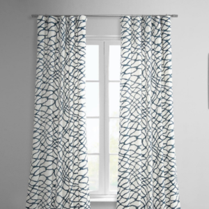 Ellis Blue Abstract Printed Cotton Room Darkening Curtain