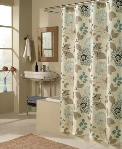 Floral beige blue shower curtain