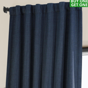 Indigo Textured Faux Linen Room Darkening Curtain