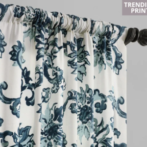 Indonesian Blue Floral Printed Cotton Room DarkeningIndonesian Blue Floral Printed Cotton Room Darkening Curtain