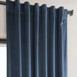 London Blue Heritage Plush Velvet Room Darkening Curtain