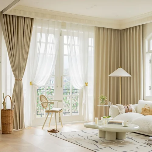 Neutral sheer and blackout curtains