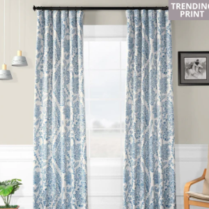 Tea Time China Blue Floral Room Darkening Curtain