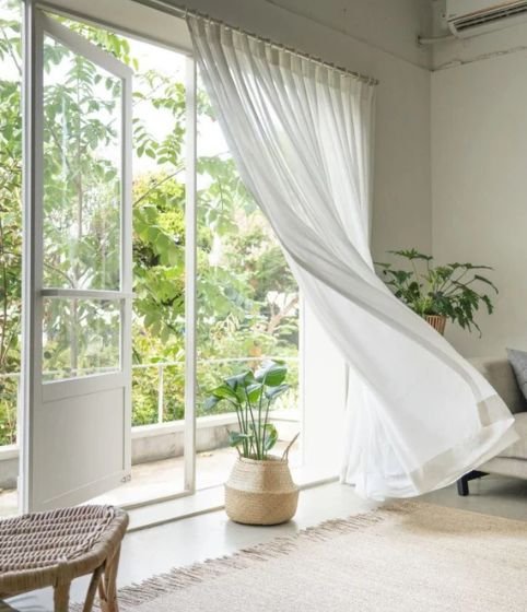 Windows With Custom Chiffon Curtains