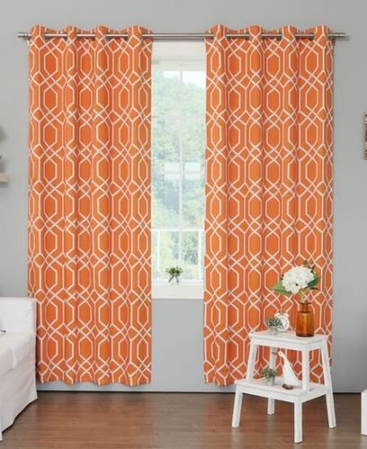 Bright geometric curtains in room