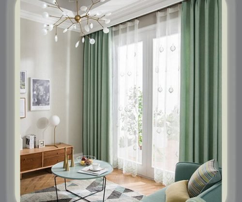 Green Curtains in Living room