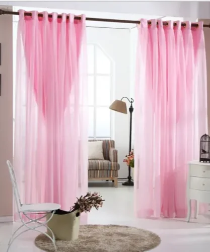 pink curtains in living room