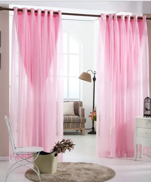 pink curtains in living room