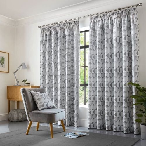 Gray geometric curtains in modern space