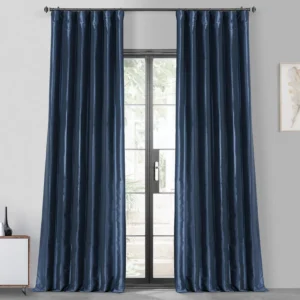 Navy Blue Faux Silk Taffeta Blackout Curtain