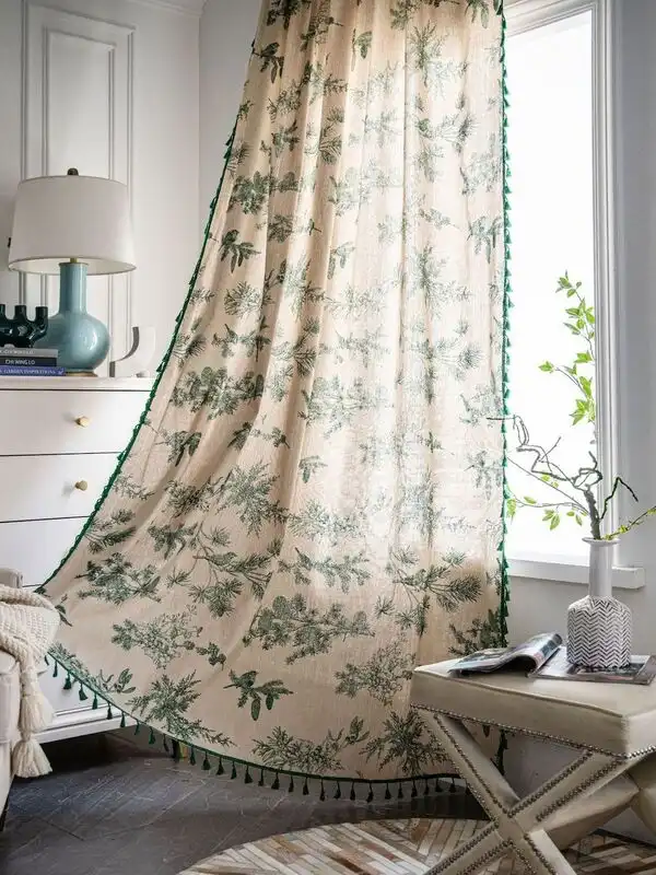 Cotton botanical curtains with tassels