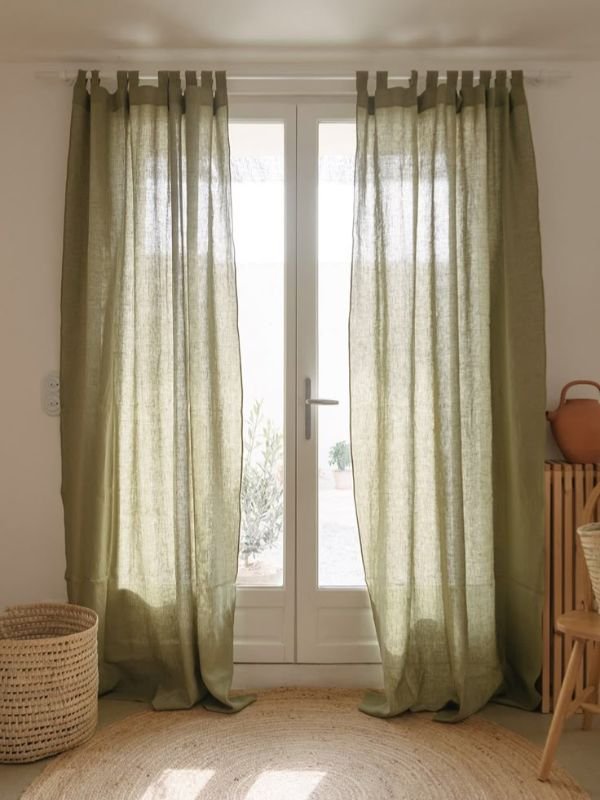 Olive green linen curtains