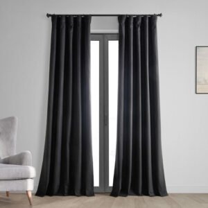 Black Thermal Cross Linen Weave Blackout Curtain