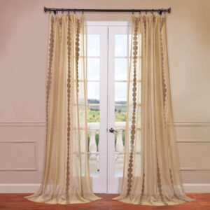 Cleopatra Gold Embroidered Striped Sheer Curtain