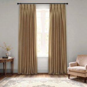 Flax Gold Pinch Pleat Faux Silk Blackout Curtain