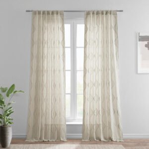 Natural Striped Faux Linen Sheer Curtain