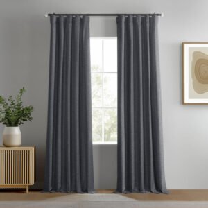 Rustic Charcoal Boho Chic Faux Linen Curtain