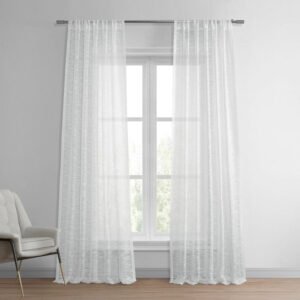 White Open Weave Linen Blend Sheer Curtain