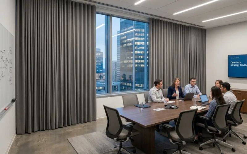 commercial custom curtains dubai — office meeting room install