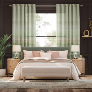 Strata Stripe Voile Sage Curtains