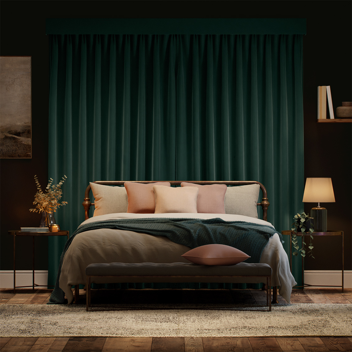 Complete Blackout Velvet Forest Green Curtain - Image 3
