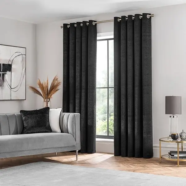 Dark Black Eyelet Curtains