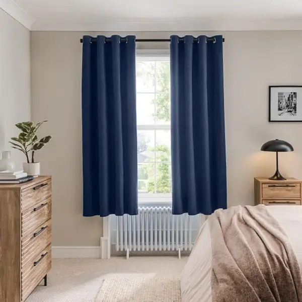 Dark Blue Eyelet Curtains