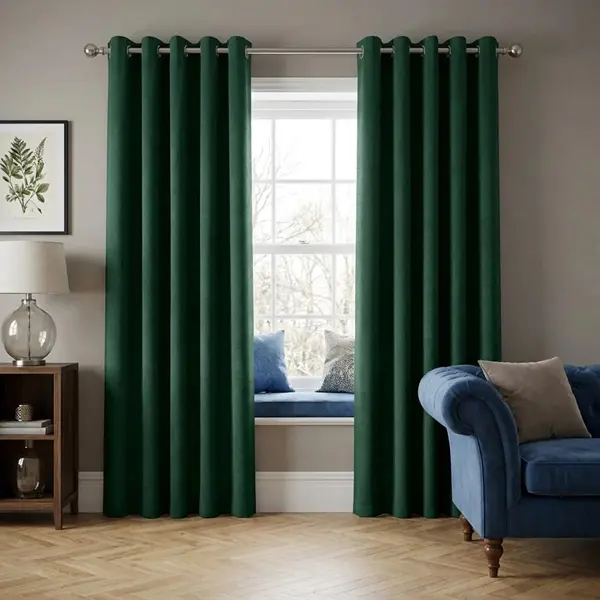 Dark Green Eyelet Curtains