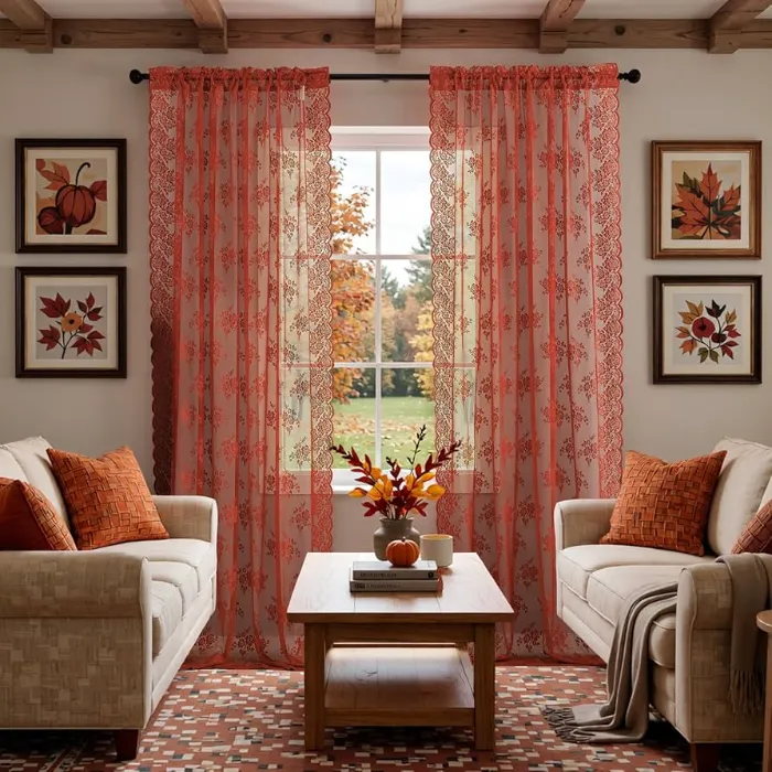 Dark Orange Living Room Curtains