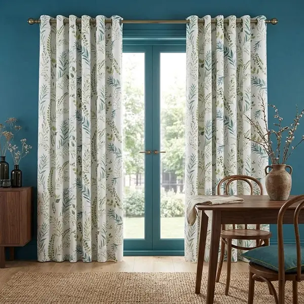 Printed Green Eyelet Curtains