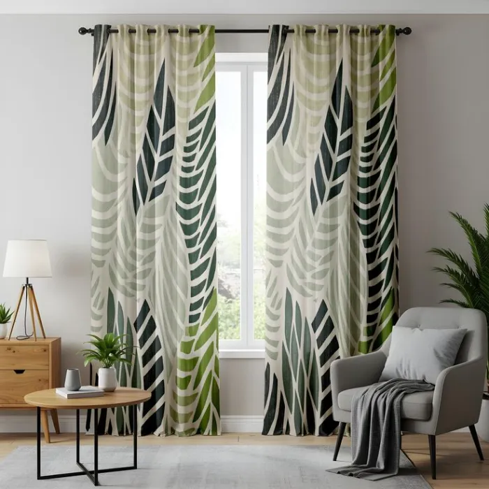 Printed Green Living Room Curtains