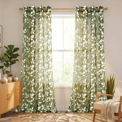 Printed Green Sheer Curtains Dubai