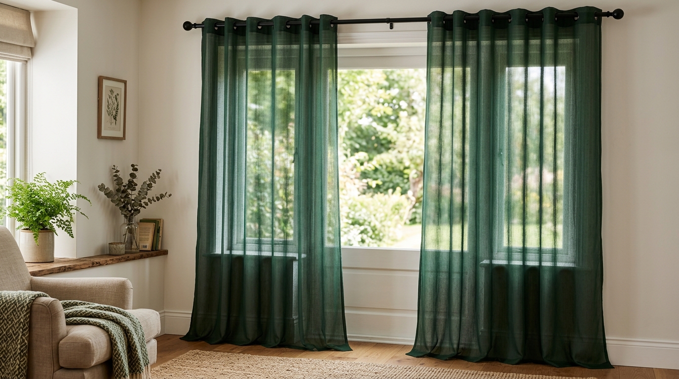 Sheer Curtains Dark Green