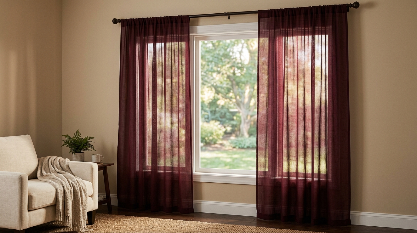 Sheer Curtains Dark Maroon
