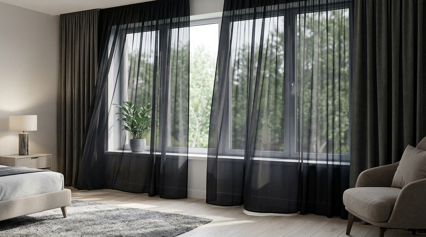 Sheer Curtains Dark black