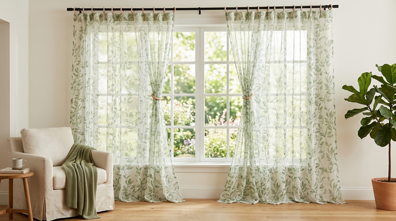 Sheer Curtains Printed Green