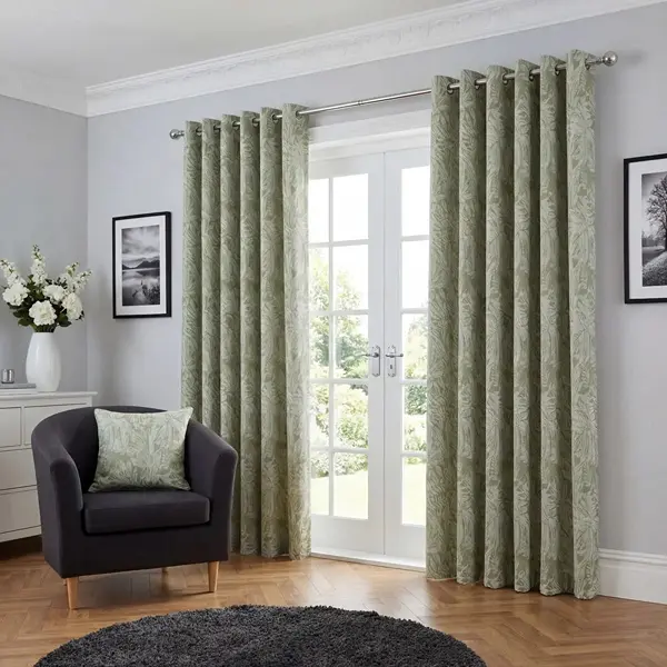 Silver Green Eyelet Curtains