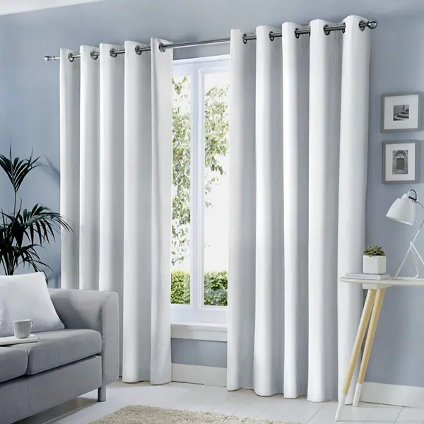 Silver White Eyelet Curtains