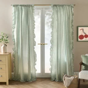 Sage Gingham Frill Voile Curtains