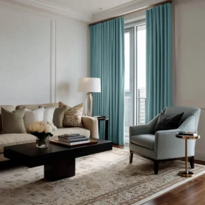 Aquamarine Linen Soundproof Curtains 1