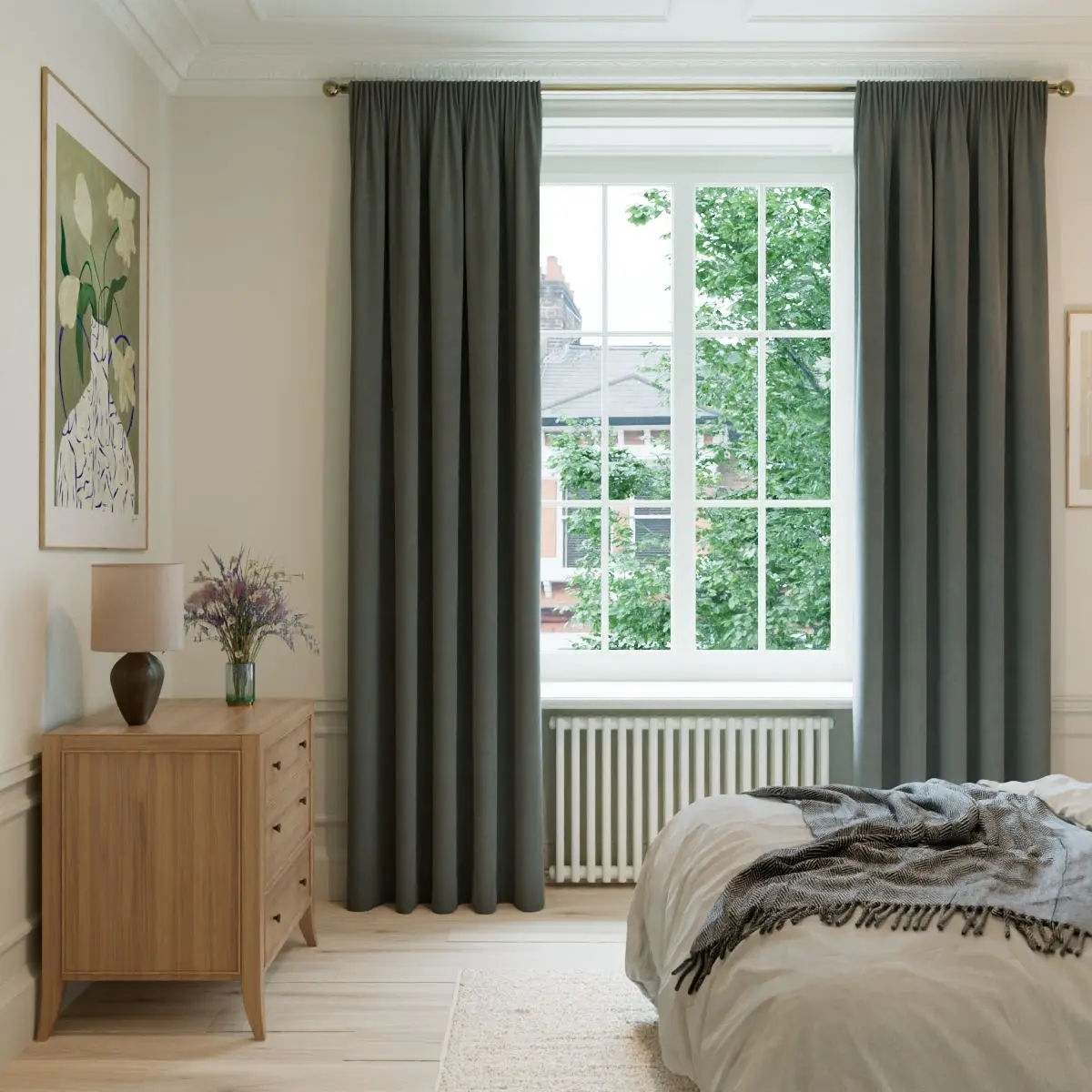 Deep Ash Velvet Bedroom Curtains