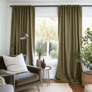 Green Linen Soundproof Curtains with Back Tabs